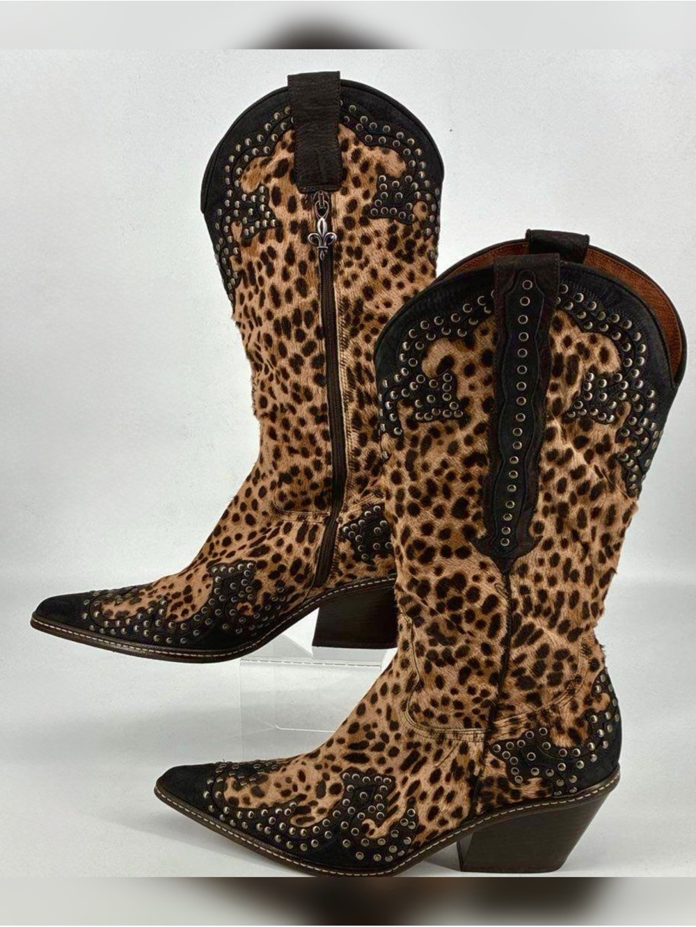 Rare Donald J. Pliner Leopard Print Western Couture Cowboy Boots